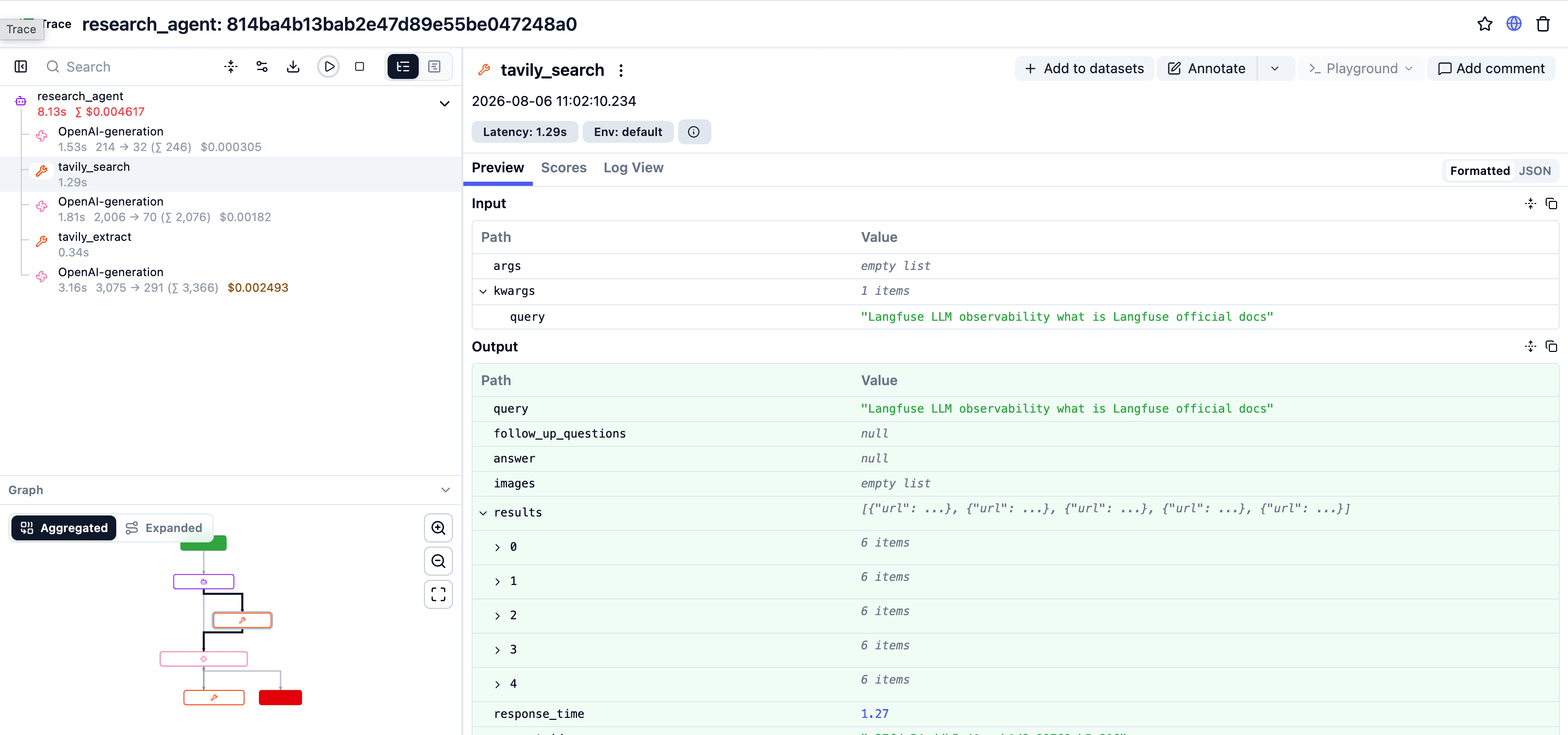 Example trace in the Langfuse UI